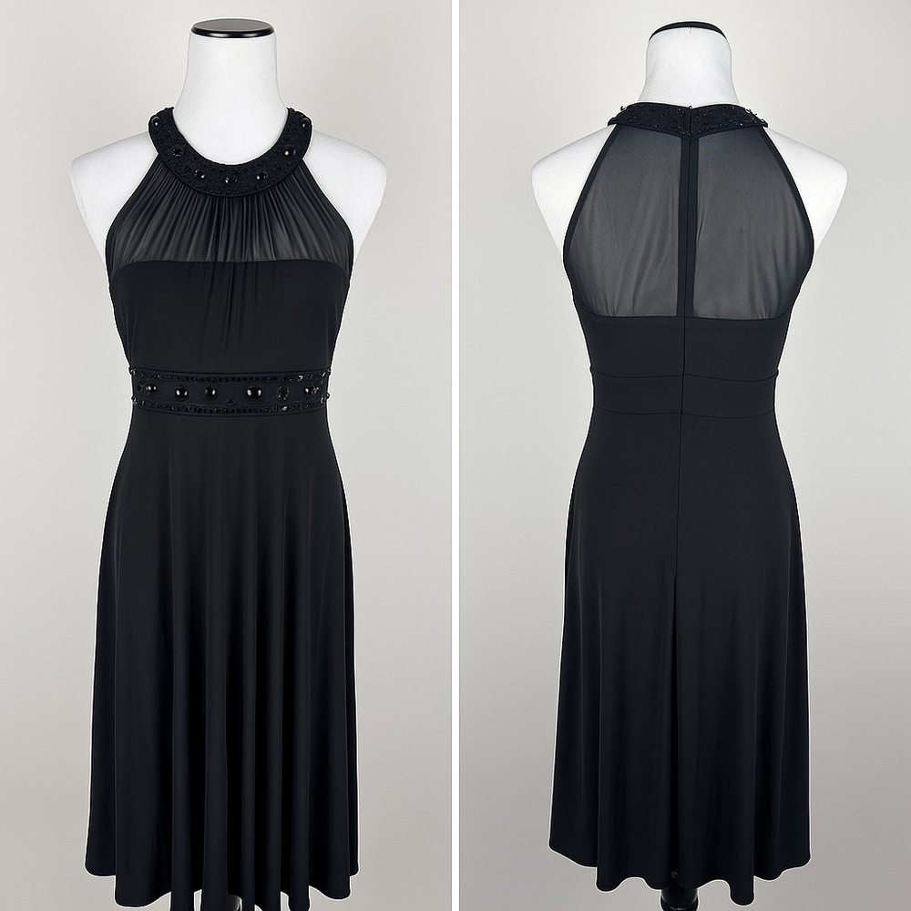 Jessica Howard Women’s Black Embellished Halter Midi Dress - Size 4